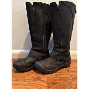 Keen Knee High Zip Waterproof Black Leather Boots - Womens 10